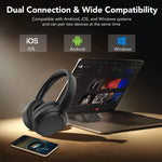 Active Noise Cancelling Headphones, -45Db Bluetooth Headphones 5.4, 50H Playtime Earbuds, Bass Boosted by 90%, Clear Call with 4 Mics, Comfort Fit over Ear Headphones for Travel Home Office PC Black
