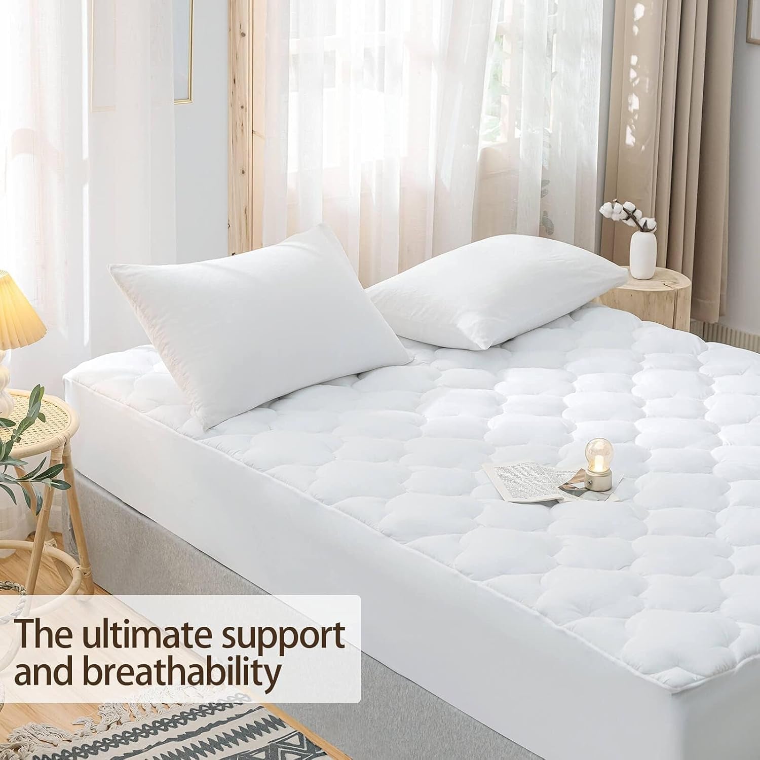 Waterproof Mattress Pad Twin XL Size Cotton Top down Alternative Filling Pillow Top Mattress Topper Cover-Fitted Quilted (Twin XL Mattress Pad)