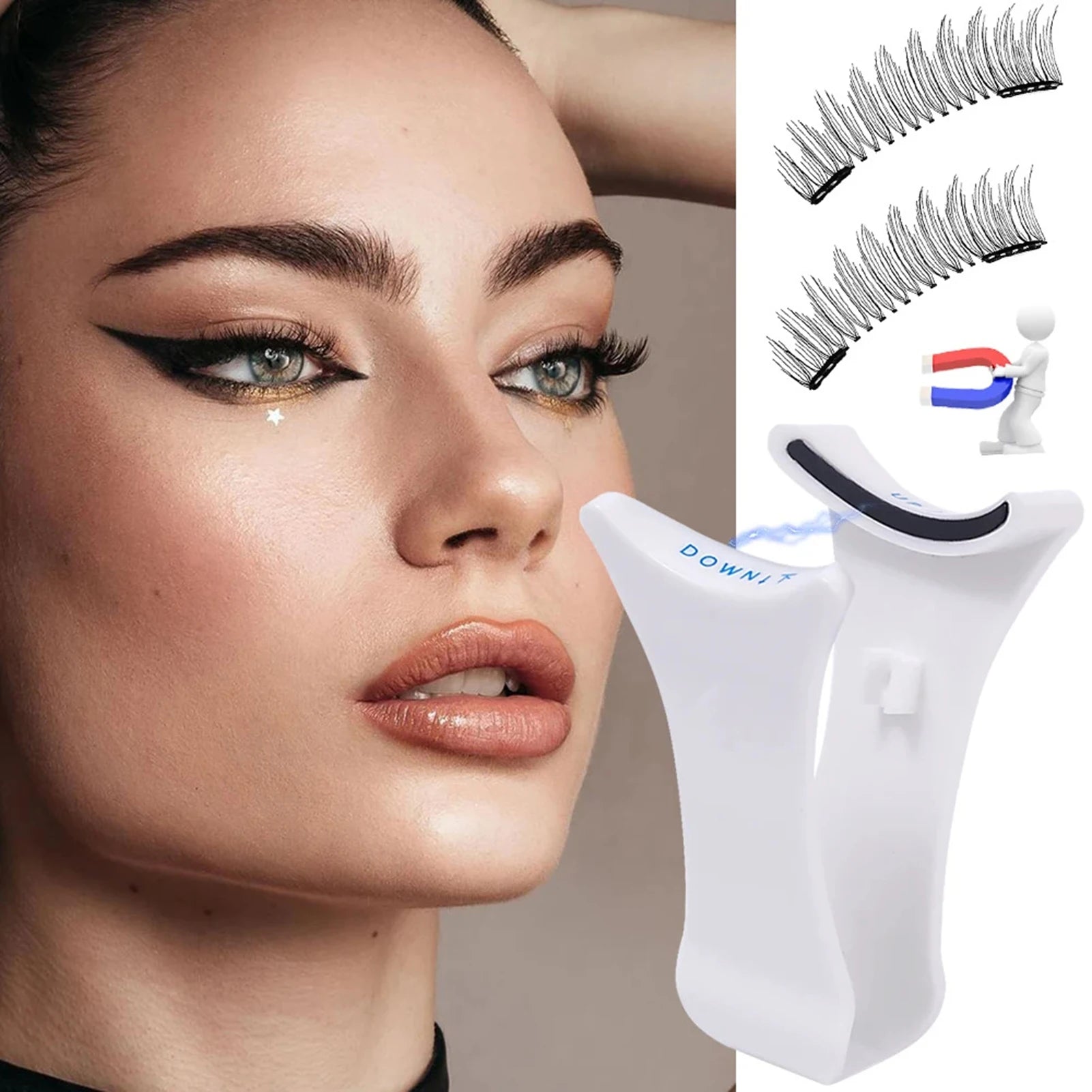 Magnetic Eyelashes Curler V Type Eyelashes Applicator Tweezers Clips Suitable for Beginners in Beauty and Makeup Tools