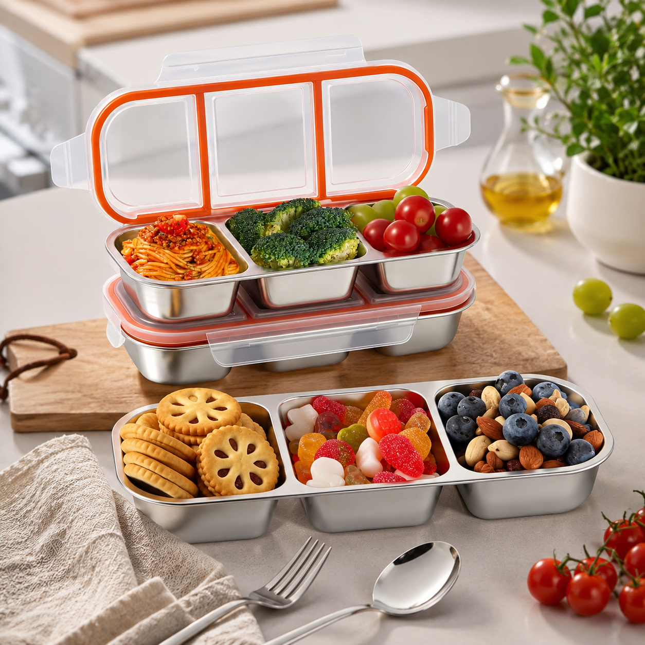 Stainless steel snack containers (3pc)