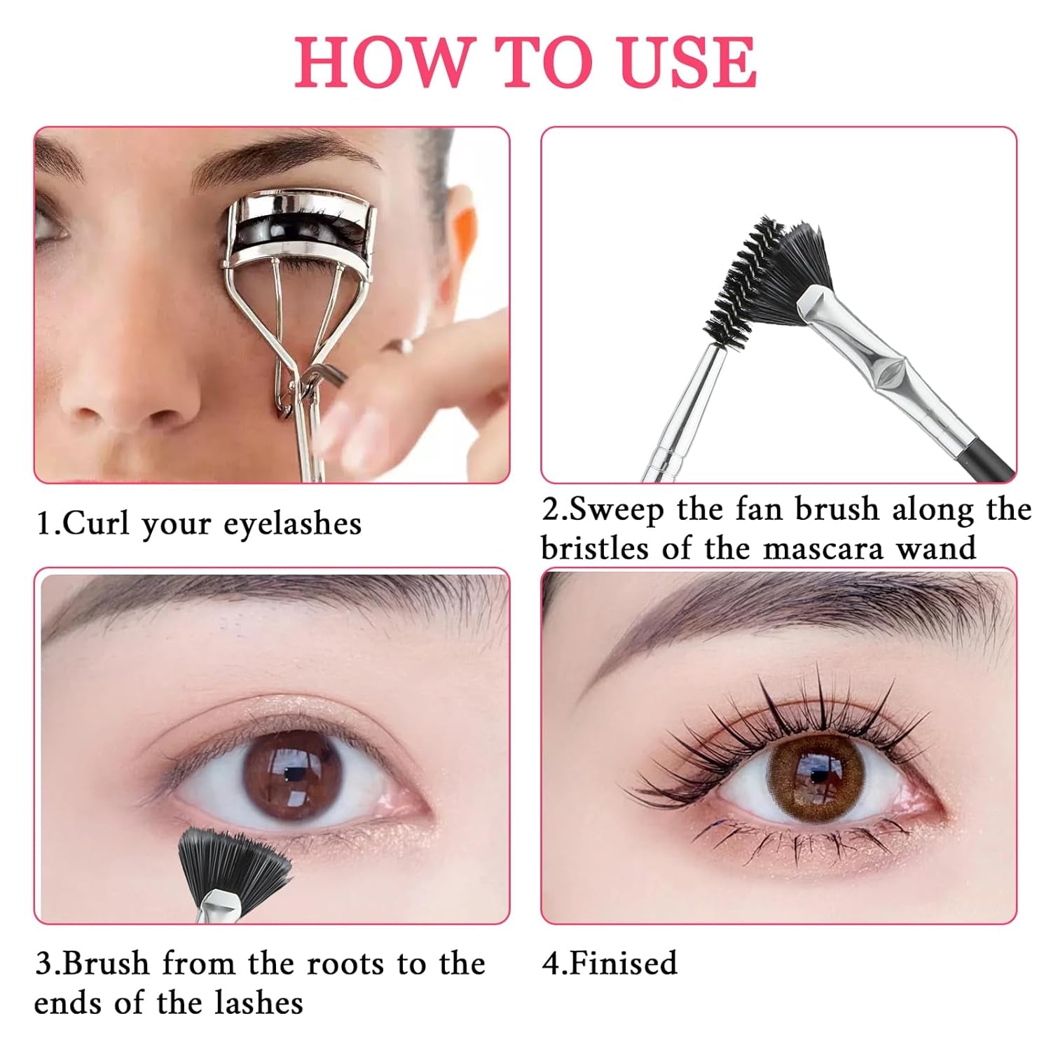 4 PCS Mascara Fan Brush Eyelash Brush Eyelash Separator Tool, Folding Angle Scalloped Lash Brush Set for Lashes, Eyelash Comb, Eye Makeup Brush Tool