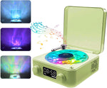 Retro-Style Wireless Waves Vinyl Bluetooth Speaker for Sea White Noise with Bedroom Clock & Ambience Light, a Great Gift Suited for Computer Desktop, Green, THYX-001GRUS