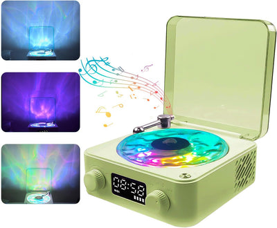 Retro-Style Wireless Waves Vinyl Bluetooth Speaker for Sea White Noise with Bedroom Clock & Ambience Light, a Great Gift Suited for Computer Desktop, Green, THYX-001GRUS