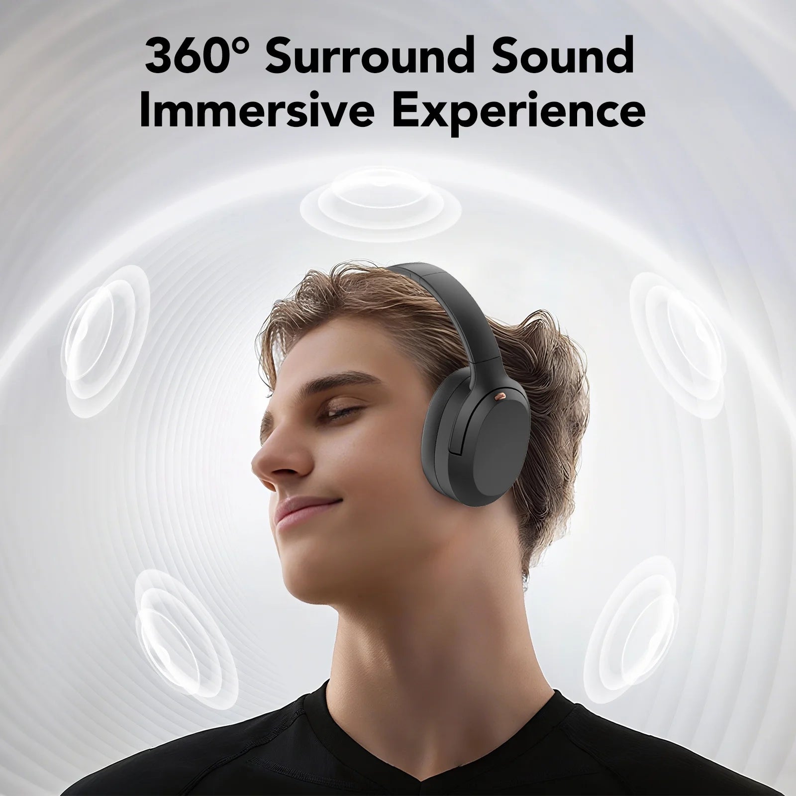 Active Noise Cancelling Headphones, -45Db Bluetooth Headphones 5.4, 50H Playtime Earbuds, Bass Boosted by 90%, Clear Call with 4 Mics, Comfort Fit over Ear Headphones for Travel Home Office PC Black