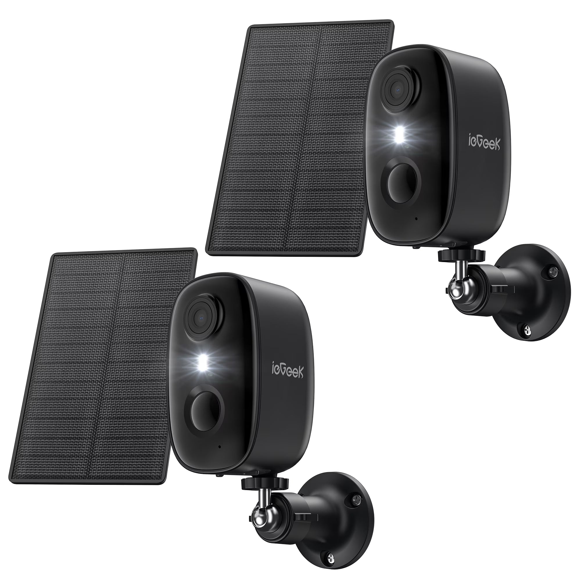 (2 Pack)  Outdoor Solar Security Camera with Spotlight Siren, Wireless, Wifi, 2K/3Mp Color Night Vision Outdoor Camera with AI Motion Detection, Work with Alexa (Supports Only 2.4Ghz Wi-Fi)