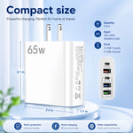 USB C Charger Block, 2-Pack 65W Wall Charger, 5-Port Type C Fast Charging Block Power Adapter Compatible with Phones, Tablets & More, White