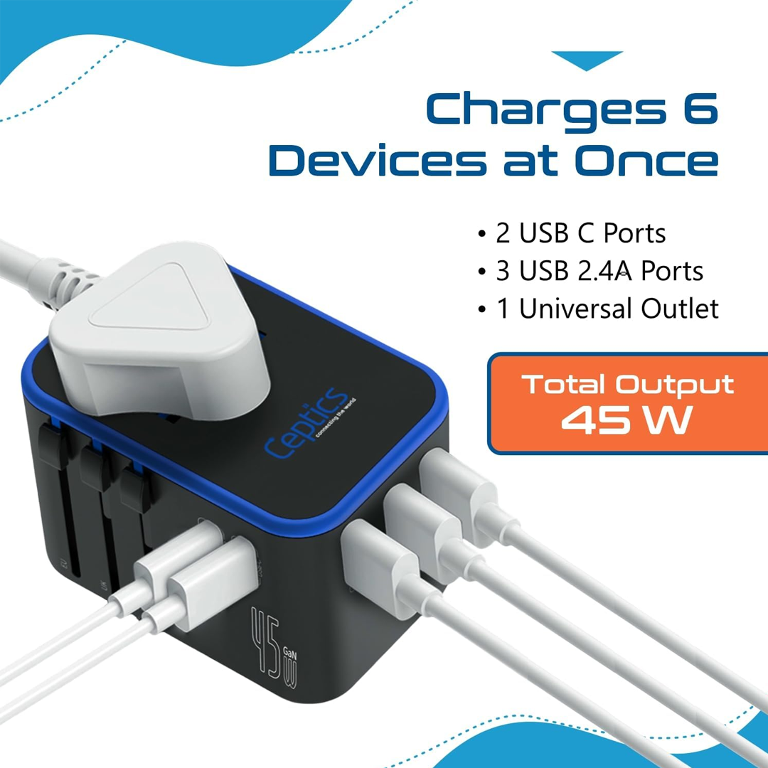 Universal travel adapter all-in-one