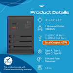 Universal travel adapter all-in-one