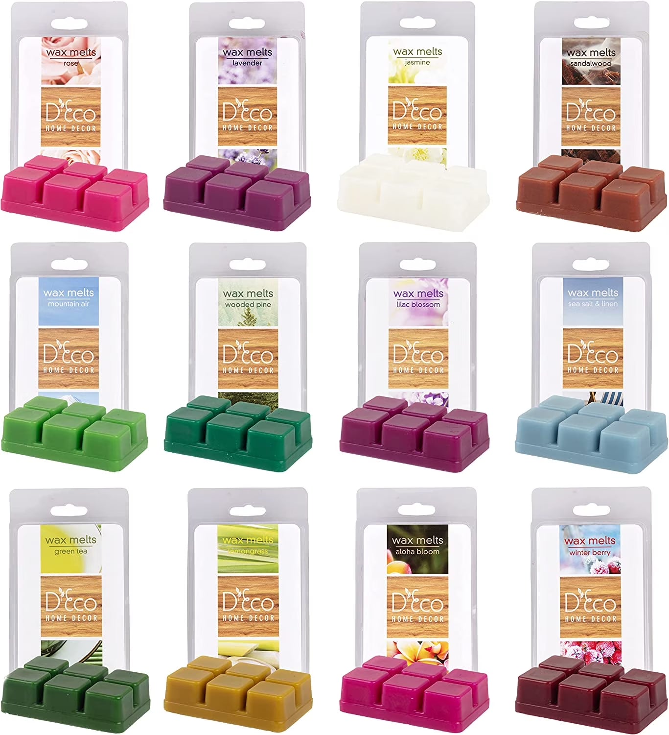 Spring Florals Scented Wax Melts Variety Set -12 Assorted 6Pc Cube Sets for Electric Candle Warmer (2.5Oz Ea)- Rose, Lavender, Jasmine, Lilac, Linen, Green Tea, Berry, Mountain Air- Great Gift