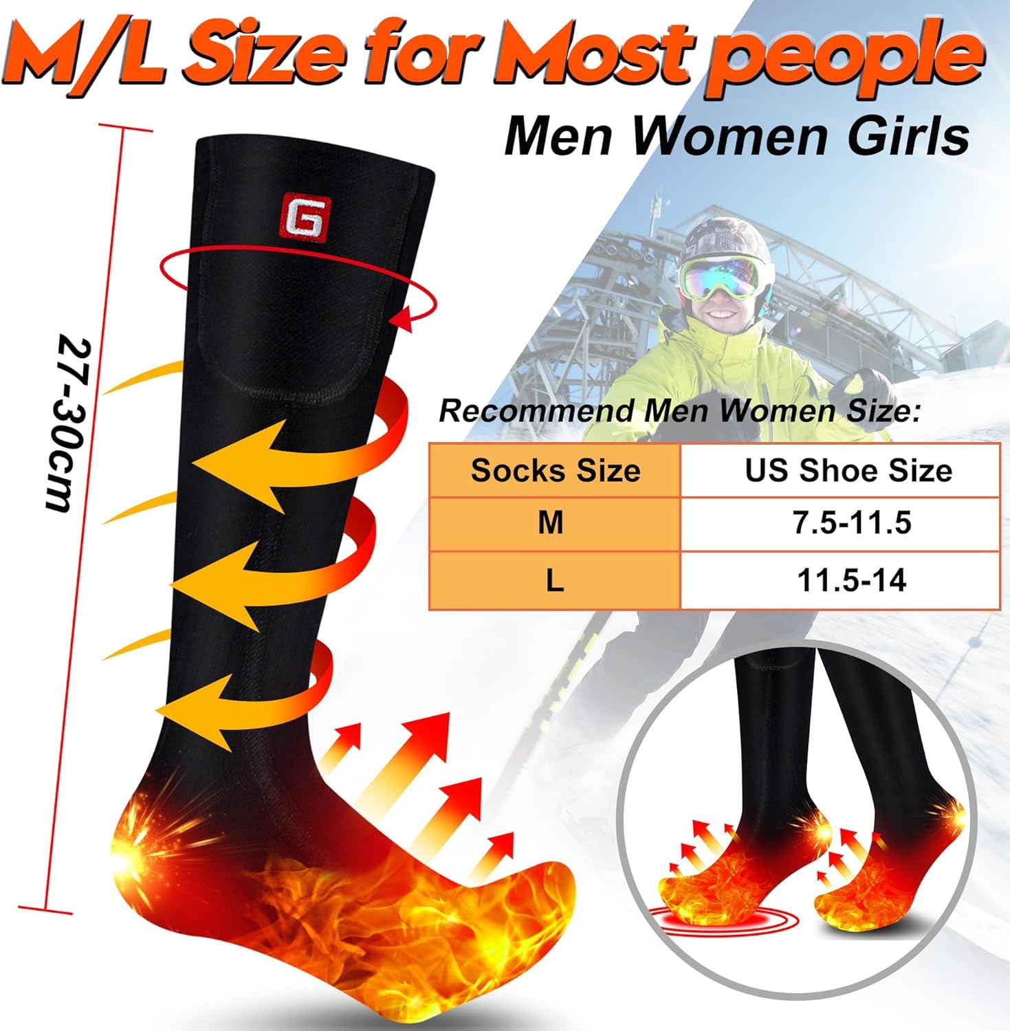 Heated Socks for Men Women - Rechargeable Battery Electric Socks for Chronically Cold Feet - Winter Warm Thermal Washable Unisex Foot Warmer for Hunting Skiing Cycling