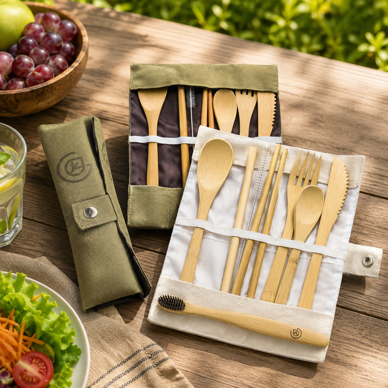 Bamboo cutlery travel set
