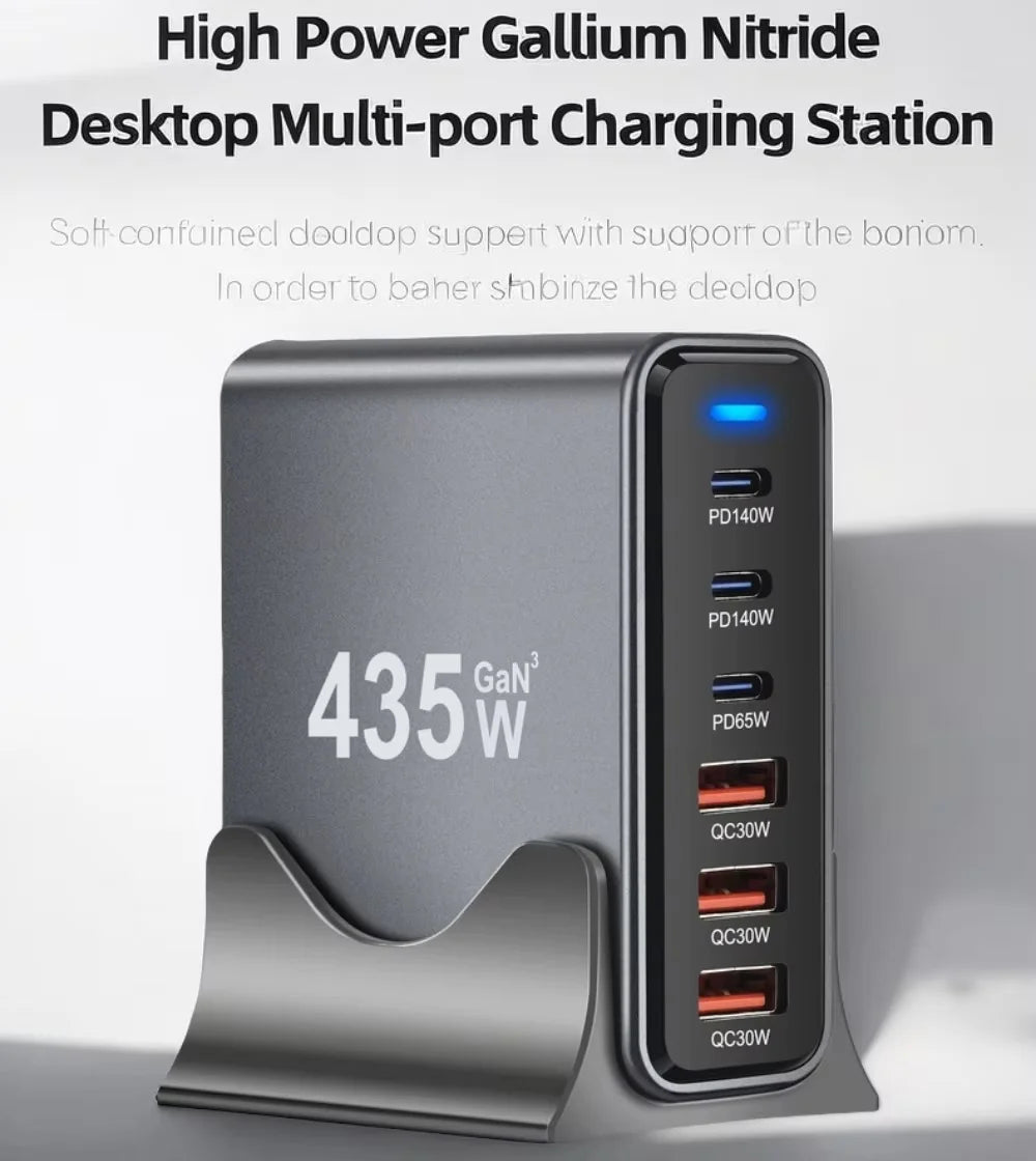 435W 6-Port Gan Desktop Power Station 3C3A USB-C PD Fast Charger Universal Multi-Device for Phone Charging Station