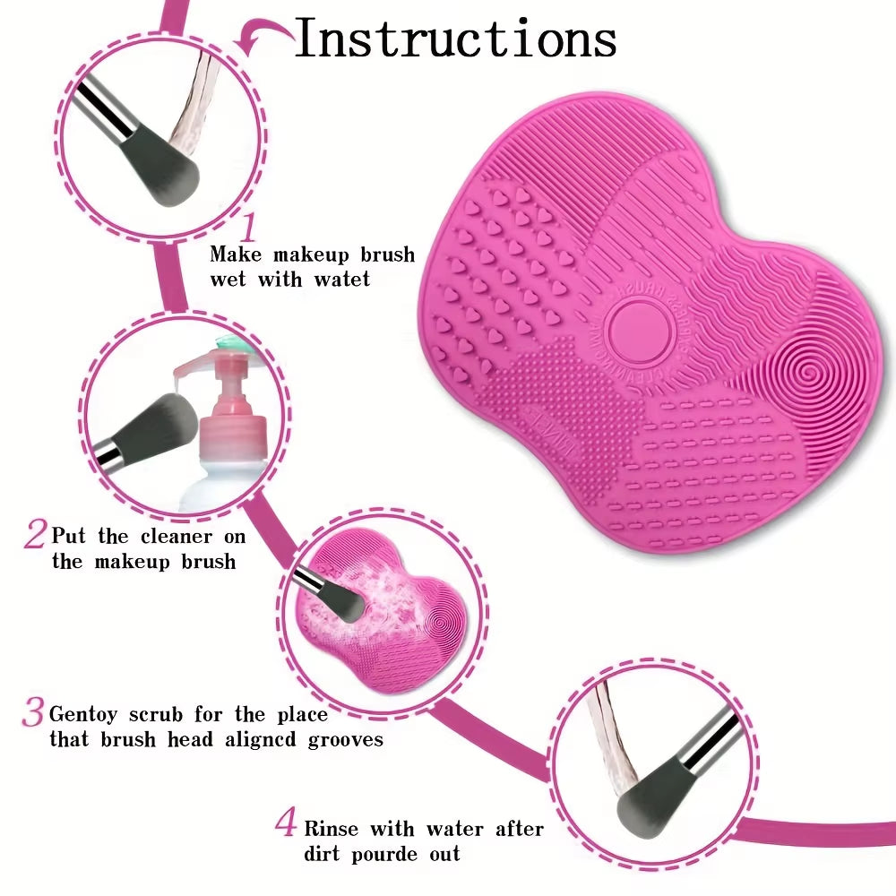 Apple Shaped Silicone Makeup Brush Cleaning Pad-Efficient & Portable & Reusable Makeup Brush Cleaning Mat with Suction Cup