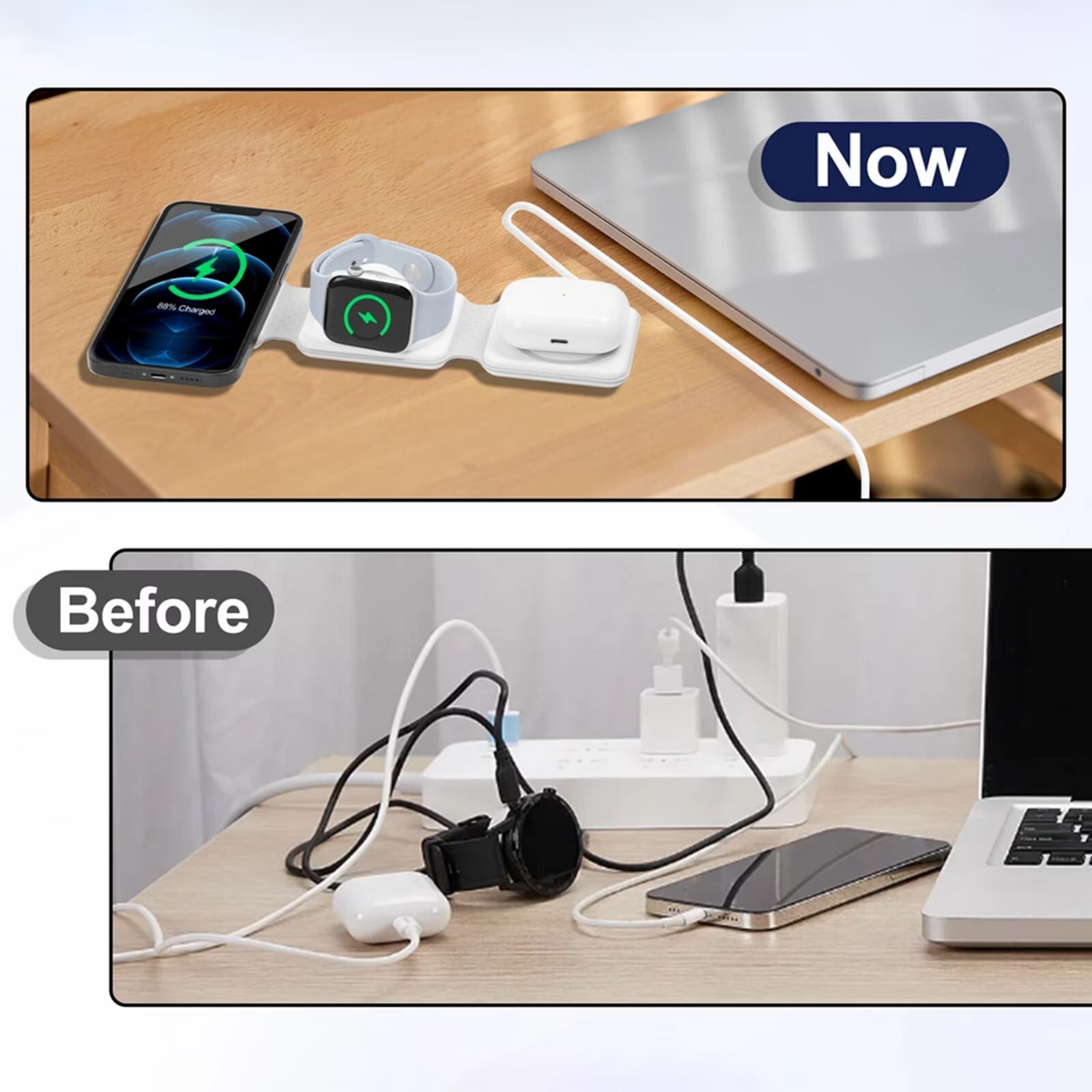 3-In-1 Magnetic Wireless Charging Station for Iphone 12-16/Pro/Max & Airpods, Foldable Travel Dock, Fast Charging Pad Compatible for Apple Watch & Android Phones