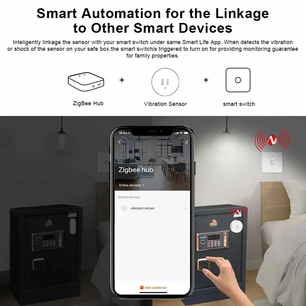 Zigbe Vibration Sensor Detection Sensor Tuya Smart Life App Notification Real-Time Motion Shock Alarm Record