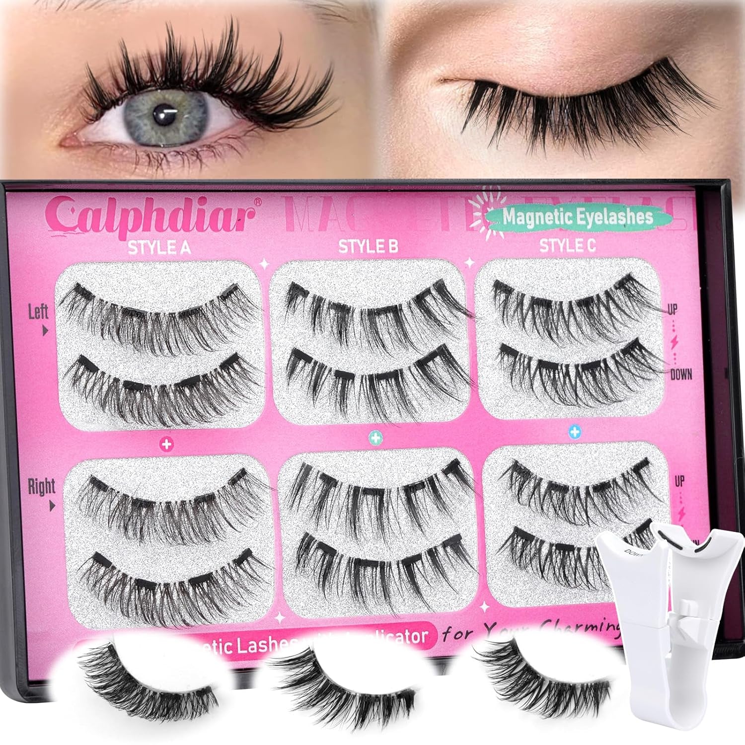 Magnetic Eyelashes - No Glue, No Eyeliner - Natural Look - 3 Styles - Synthetic Fibers - Black - Pair
