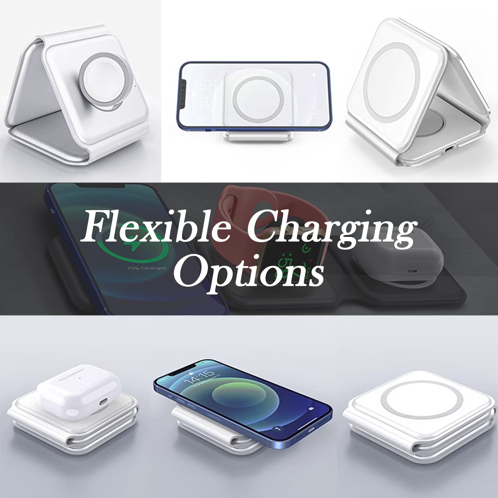 3-In-1 Magnetic Wireless Charging Station for Iphone 12-16/Pro/Max & Airpods, Foldable Travel Dock, Fast Charging Pad Compatible for Apple Watch & Android Phones