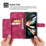 Wallet Phone Case for Samsung Galaxy Z Fold 4, Galaxy Z Fold4 Case with Card Slots Wrist Lanyard Shoulder Strap, Embossed PU Leather Shockproof Folio Flip Stand Case for Samsung Z Fold4 5G,Red