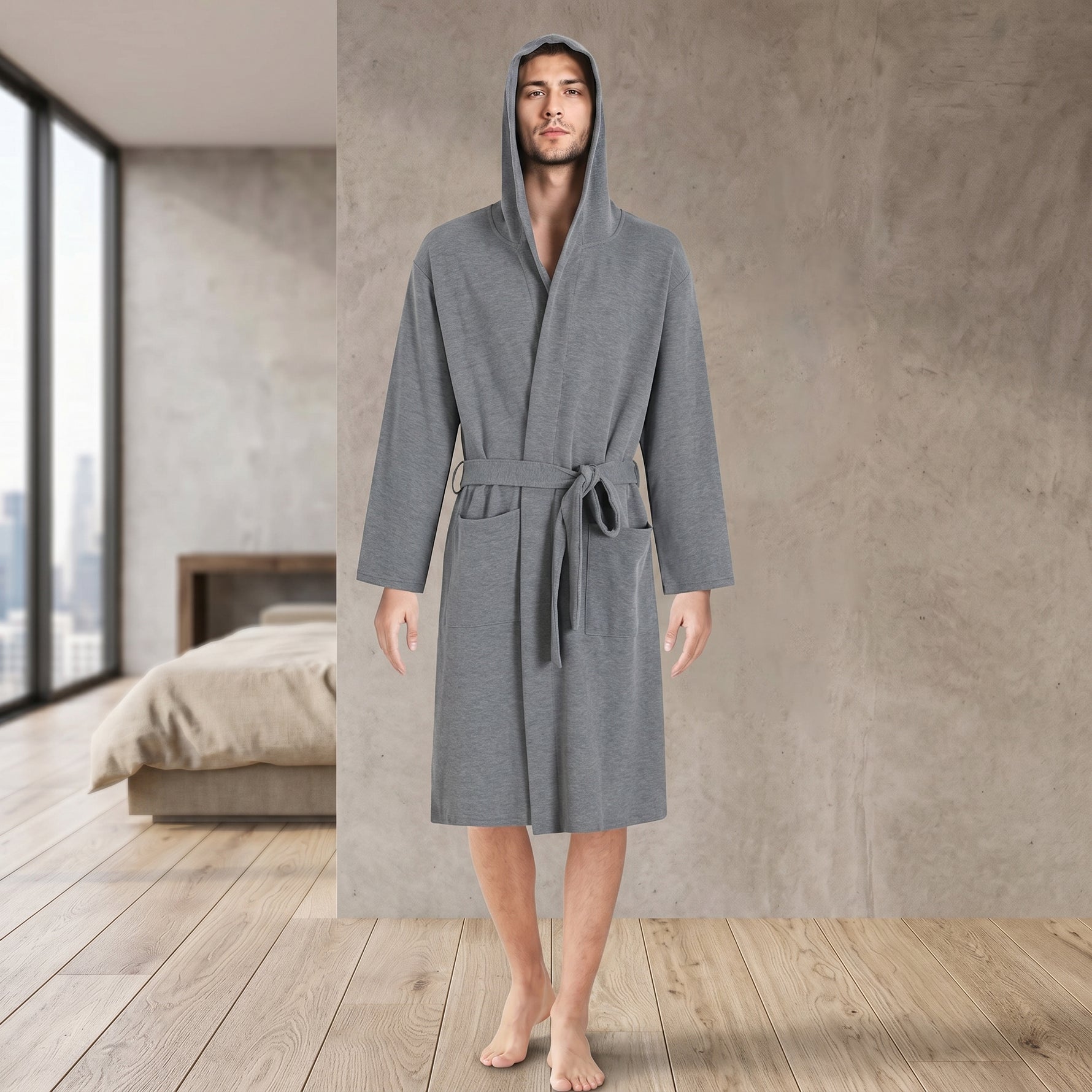 Hooded bath robe waffle