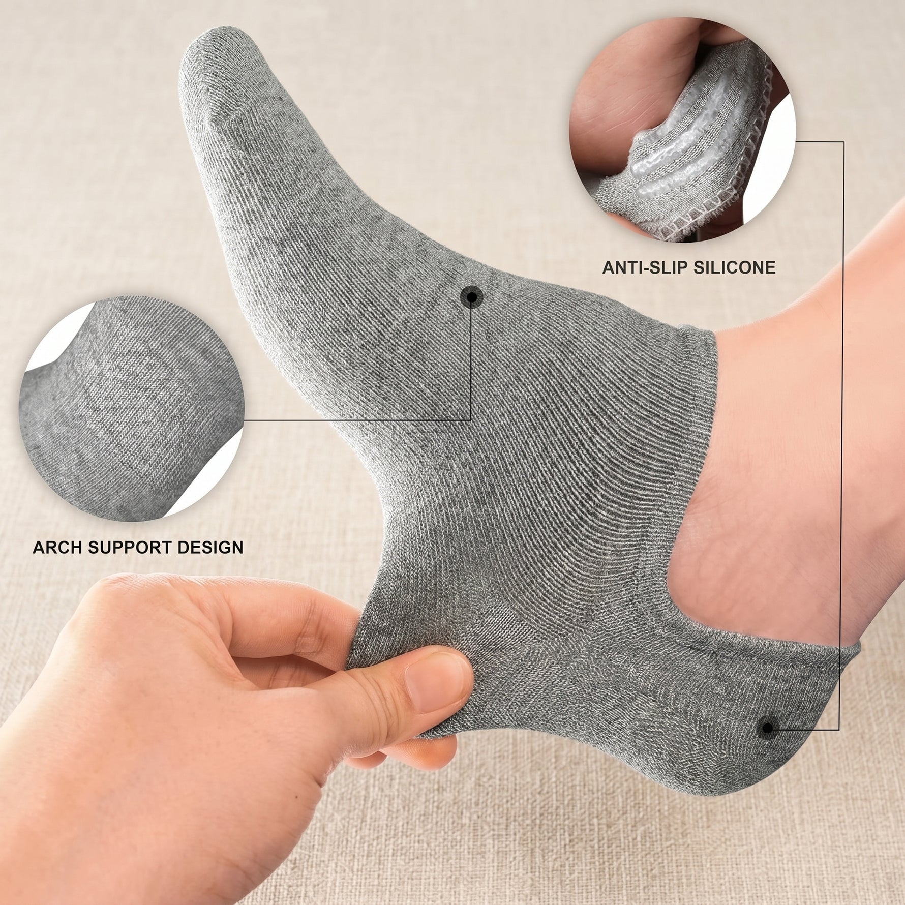 No-show socks silicone grip (5pc)