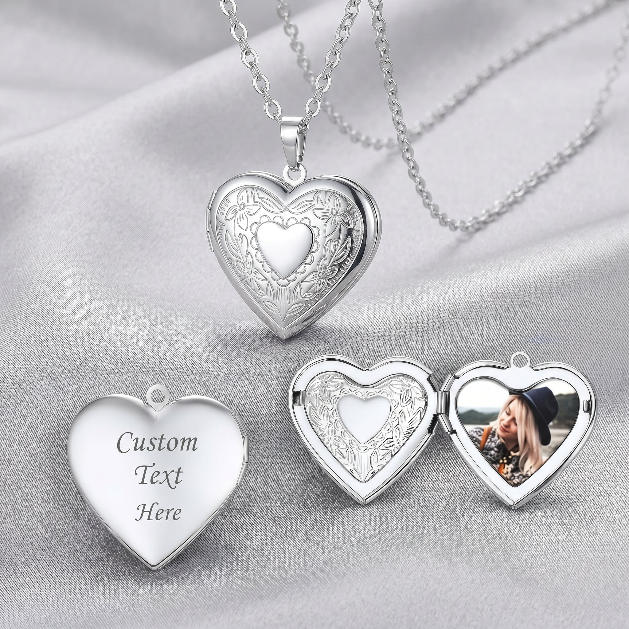 Heart locket photo necklace