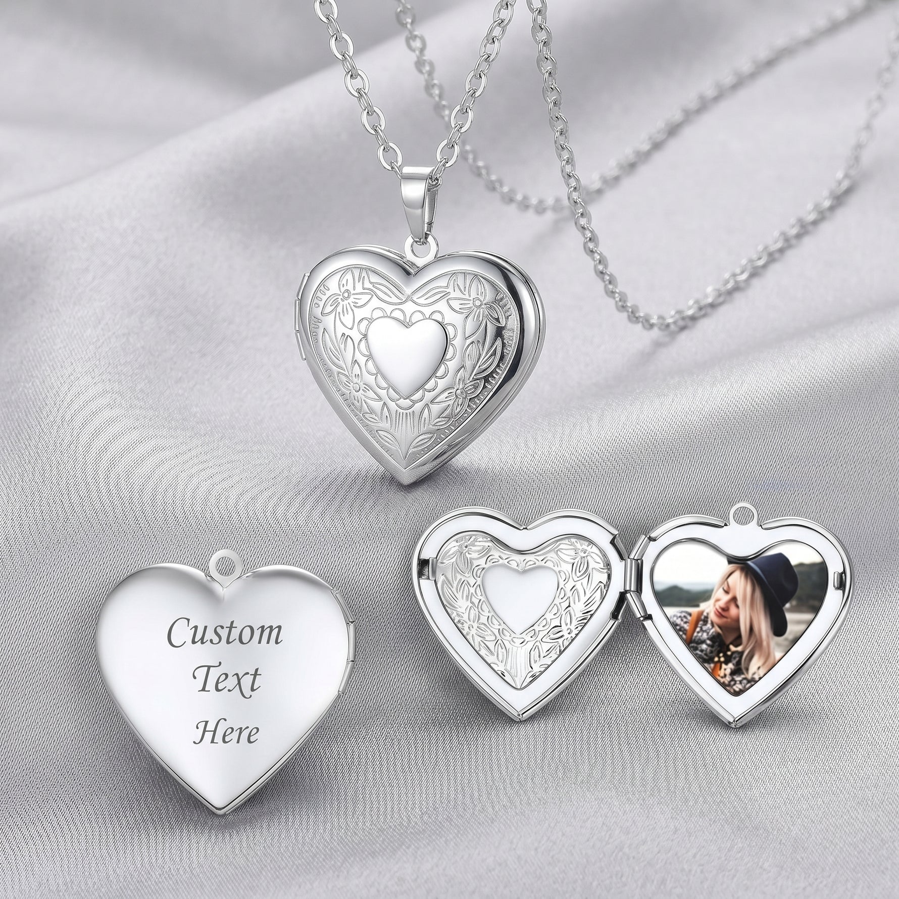 Heart locket photo necklace