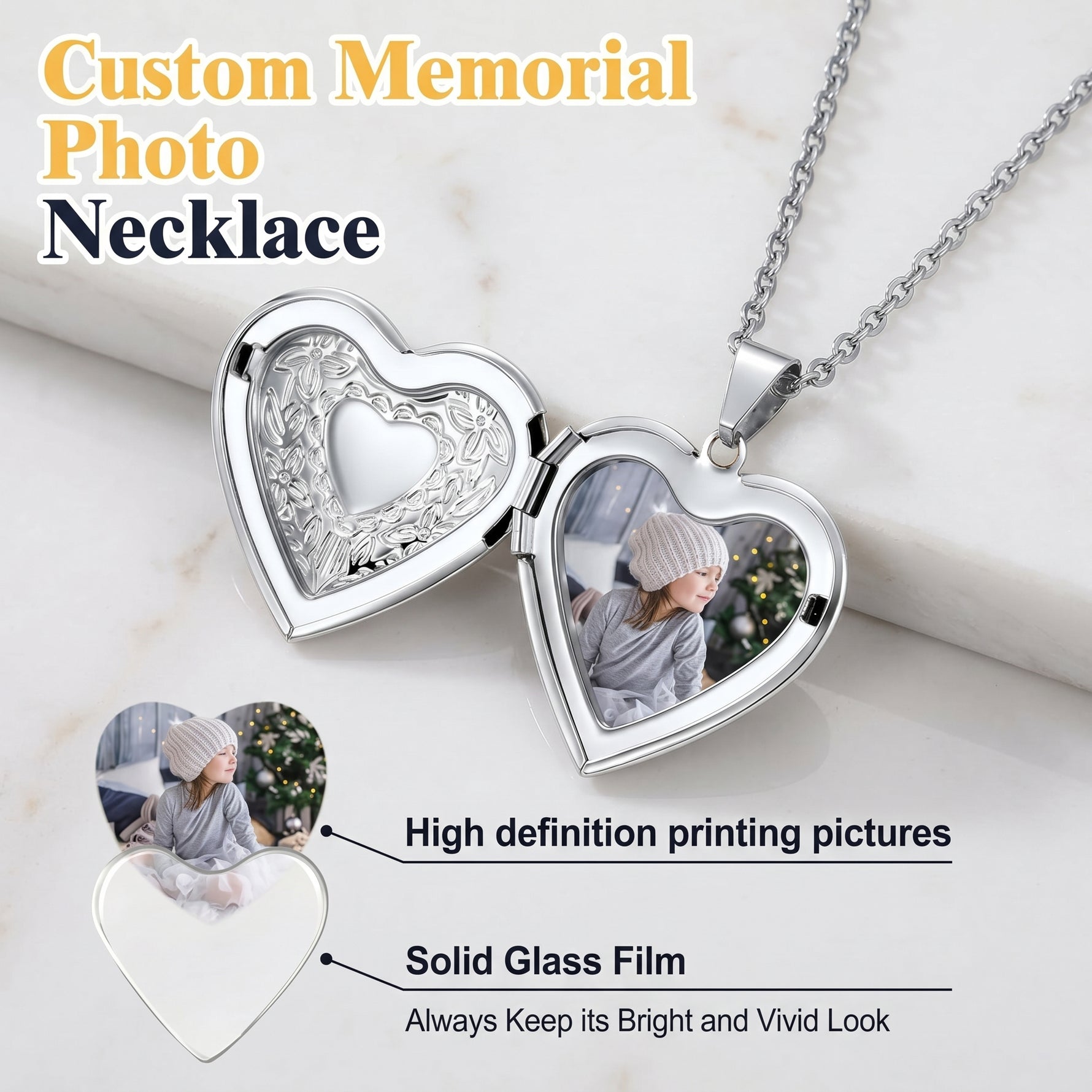 Heart locket photo necklace
