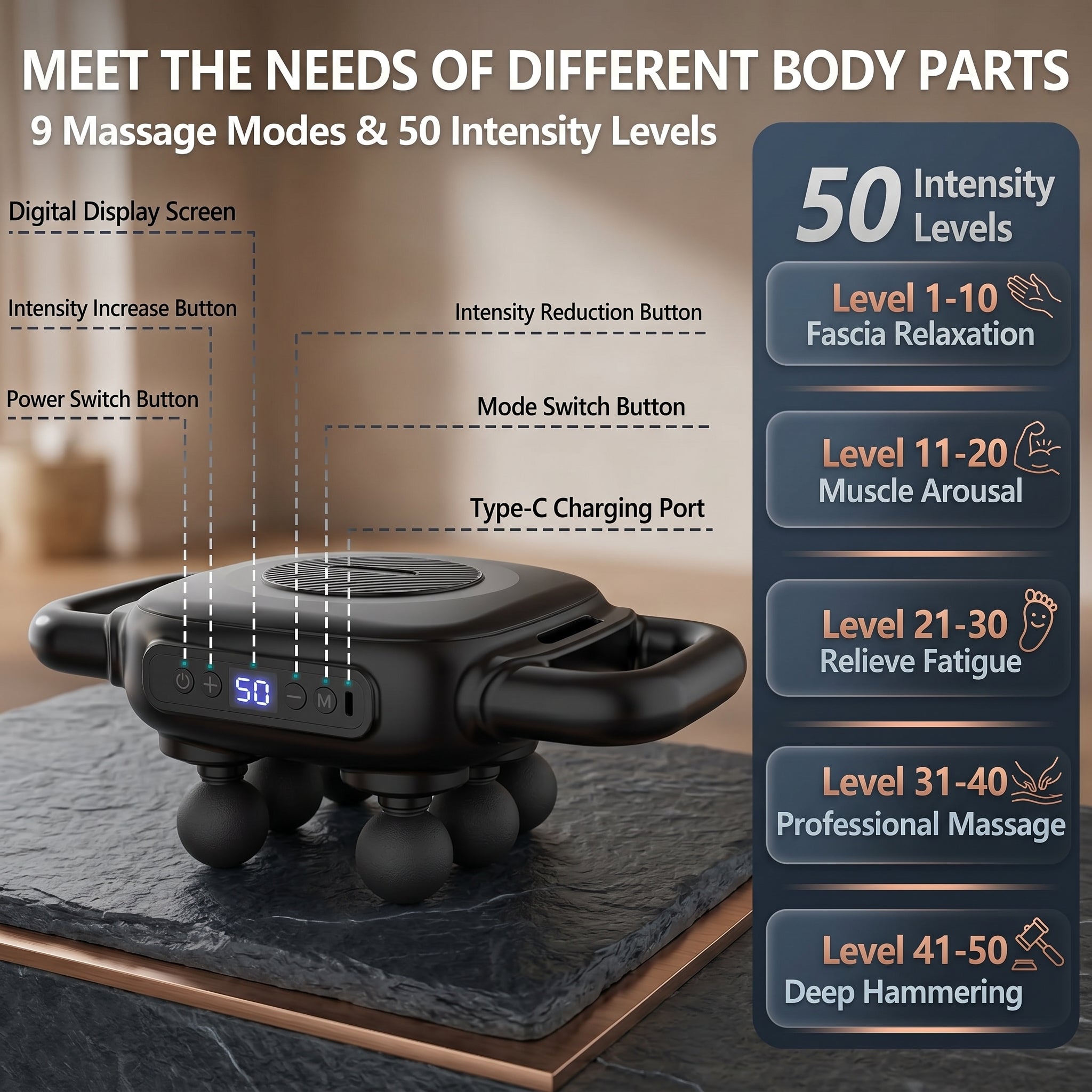 Cordless body massage gun (6 heads)