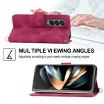 Wallet Phone Case for Samsung Galaxy Z Fold 4, Galaxy Z Fold4 Case with Card Slots Wrist Lanyard Shoulder Strap, Embossed PU Leather Shockproof Folio Flip Stand Case for Samsung Z Fold4 5G,Red