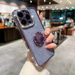 Allytech Iphone 16 Pro Max Case for Girls Women, with Ring Holder Stand Glitter Bling Rhinestone Design Clear Back Shell Slim Fit Shockproof Case Cover for Apple Iphone 16 Pro Max 6.7" - Purple