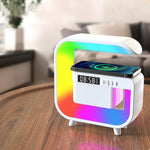 2024 New Smart Sound Machine Alarm Clocks with Atmosphere Bedside Lamp, Bluetooth Speaker Charger Table Lamp with Wireless Charging Station Night Light Alarm Clock, Decor Gift, Black