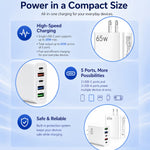 USB C Charger Block, 2-Pack 65W Wall Charger, 5-Port Type C Fast Charging Block Power Adapter Compatible with Phones, Tablets & More, White
