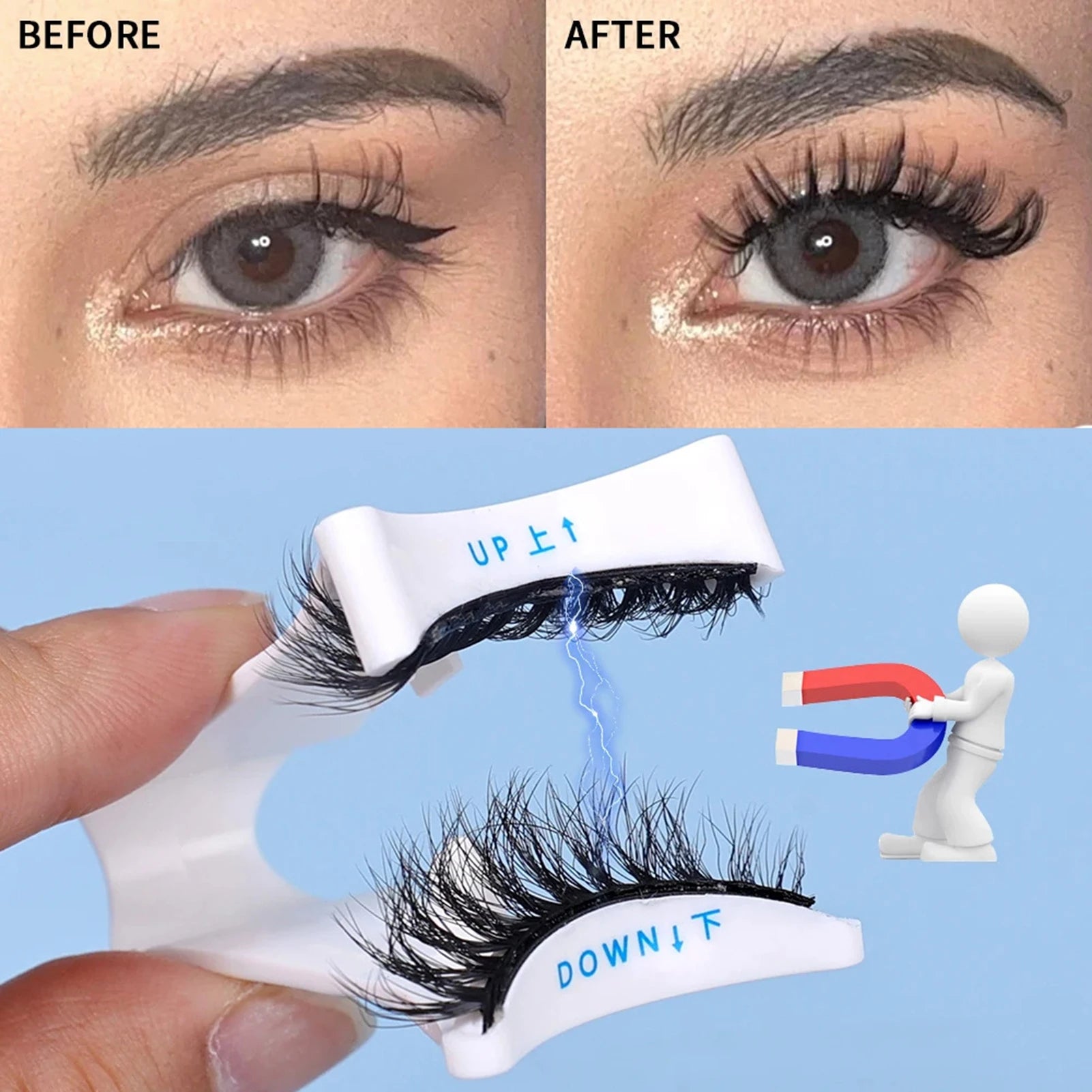 Magnetic Eyelashes Curler V Type Eyelashes Applicator Tweezers Clips Suitable for Beginners in Beauty and Makeup Tools