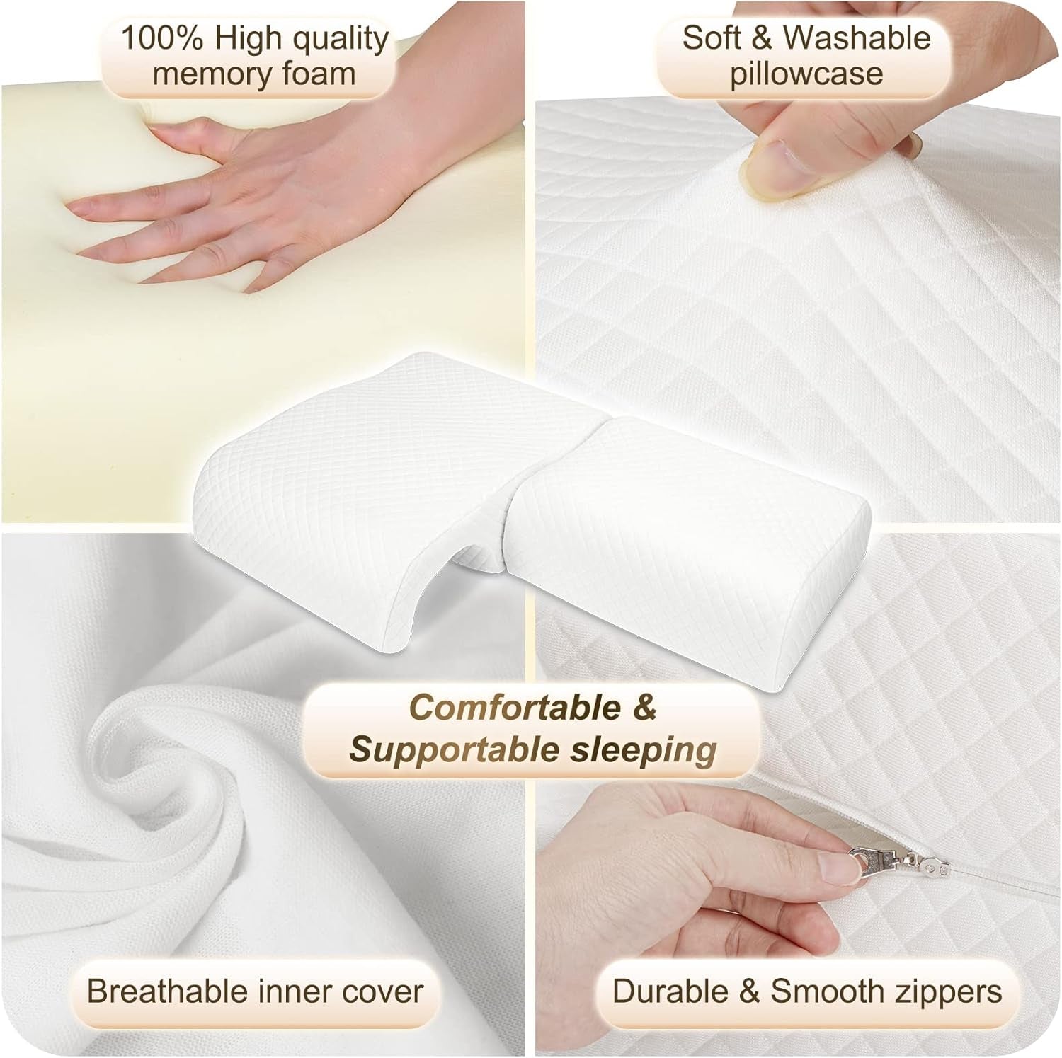 Memory Foam Cuddle Pillow for Couples, Side Sleeper Pillow with Arm Hole, Ergonomic Support for Head, Neck and Arm with Breathable Washable Pillowcase