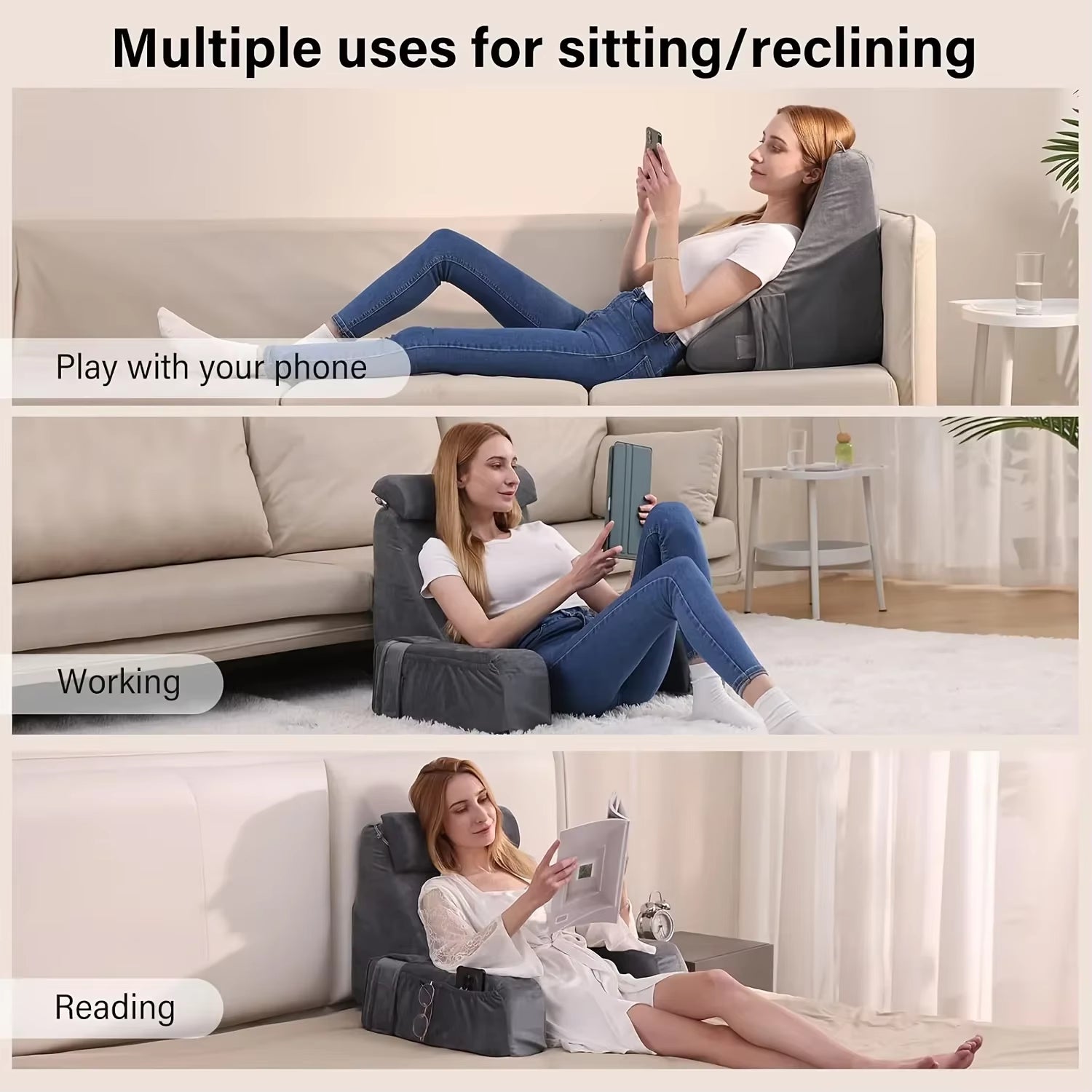 Reading Pillow with Armrests Cushion Ergonomic Back Support Cushion for Bed Chair TV Gaming Comfort Accessory Bed Chair Cushion