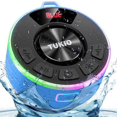 Bluetooth Shower Speaker, IPX7 Waterproof Portable Wireless Speaker with Suction Cup, 12H Playtime, 360° Sound, RGB LED, Hands-Free Calls, Mini Speaker for Bathroom Pool Beach Outdoor, Blue
