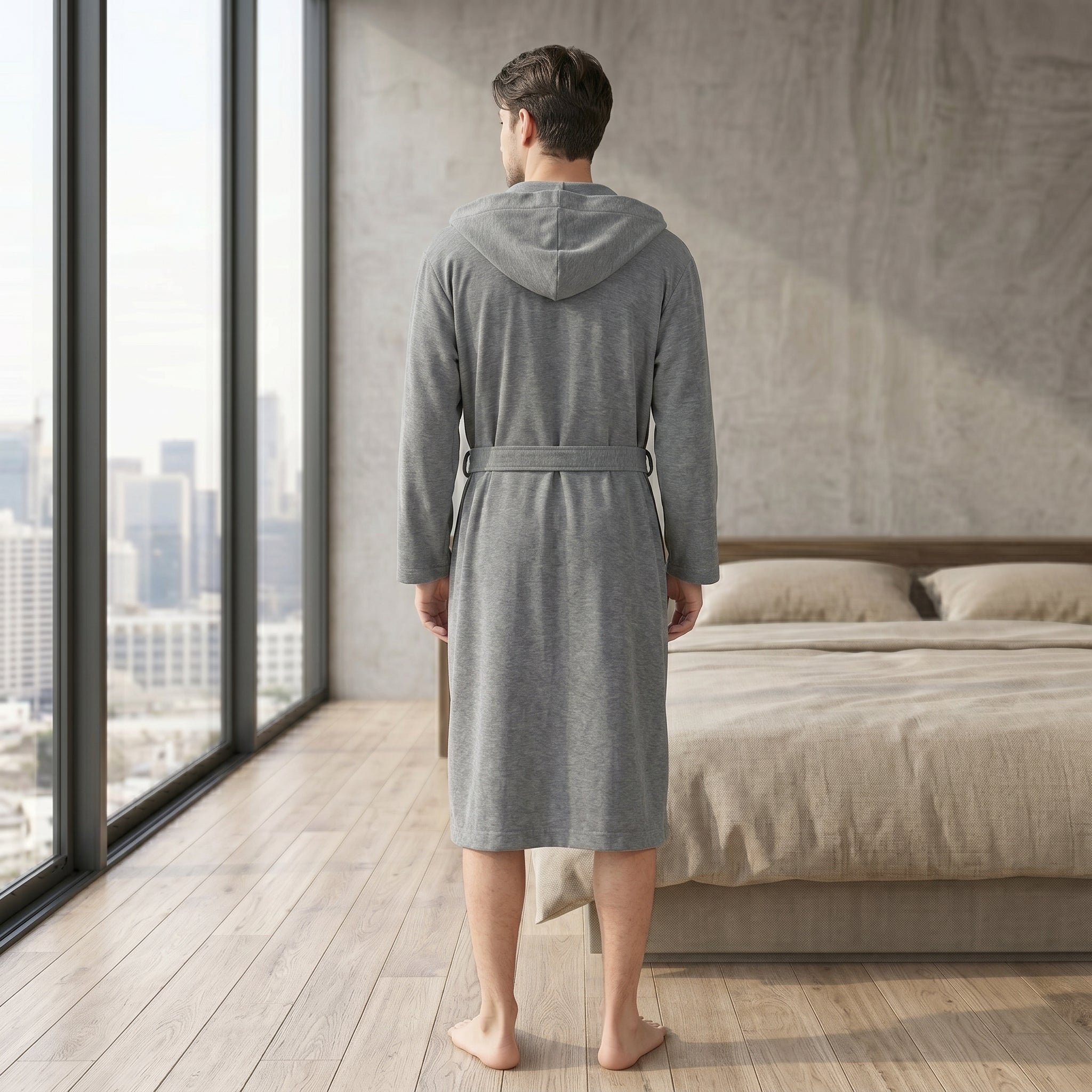 Hooded bath robe waffle